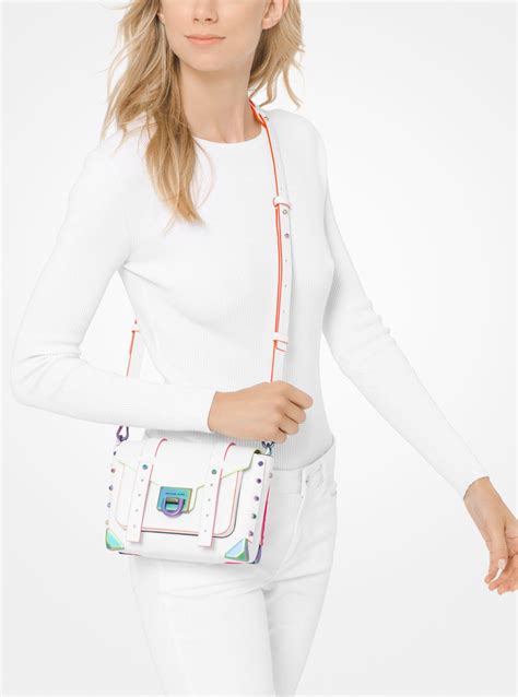 michael kors manhattan contrast trim white|Michael Kors manhattan crossbody.